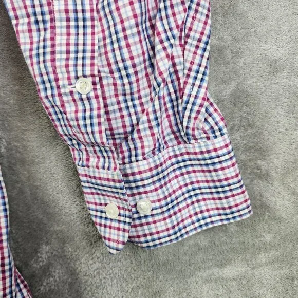 Mens Nordstrom Tech-Smart Red Blue White Check Classic Fit Long sleeve Shirt 19 - Picture 2 of 8